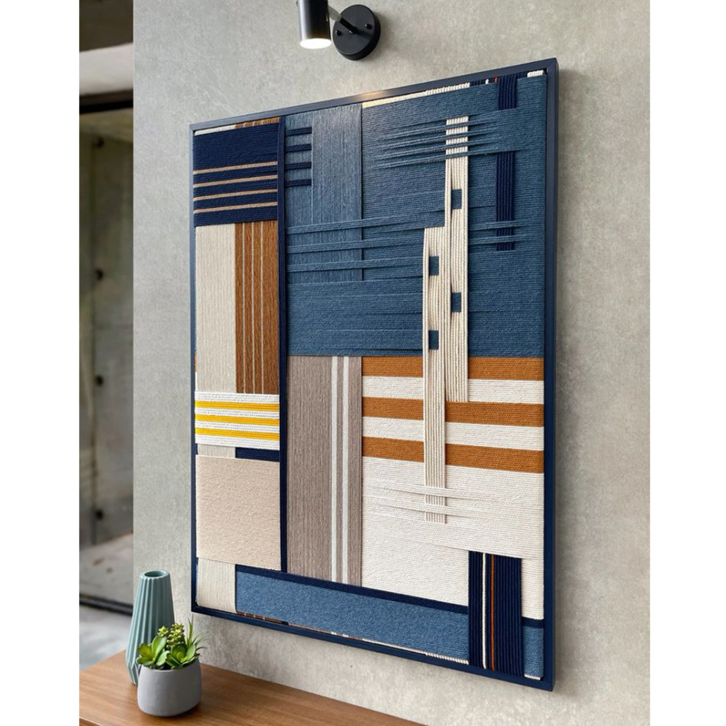 Панно из шнура Синяя геометрическая абстракция wall panel line Blue