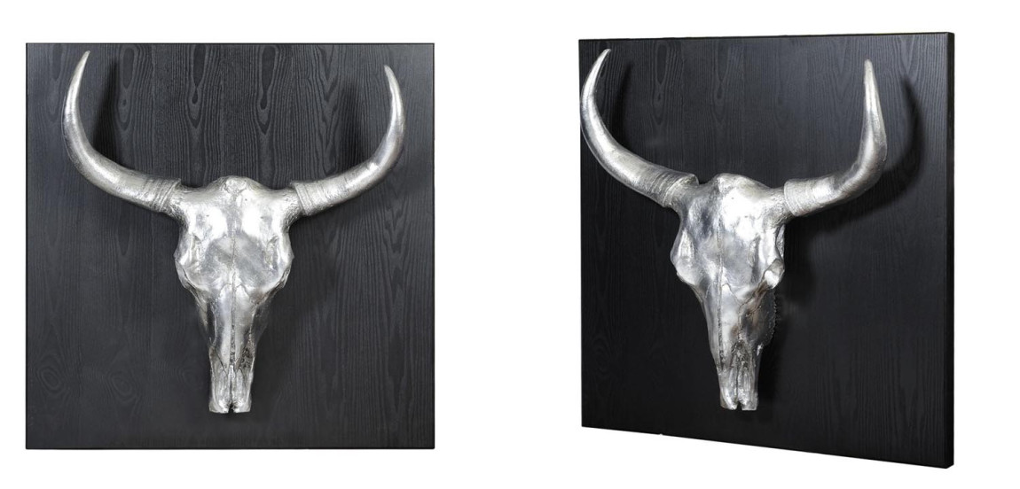 Панно Серебряный Череп с рогами