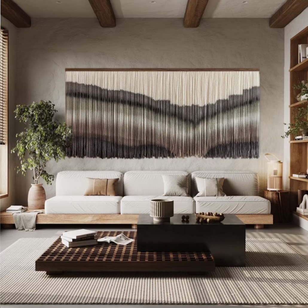 Пейзаж из нитей Макраме Wall decor Black and White Landscape
