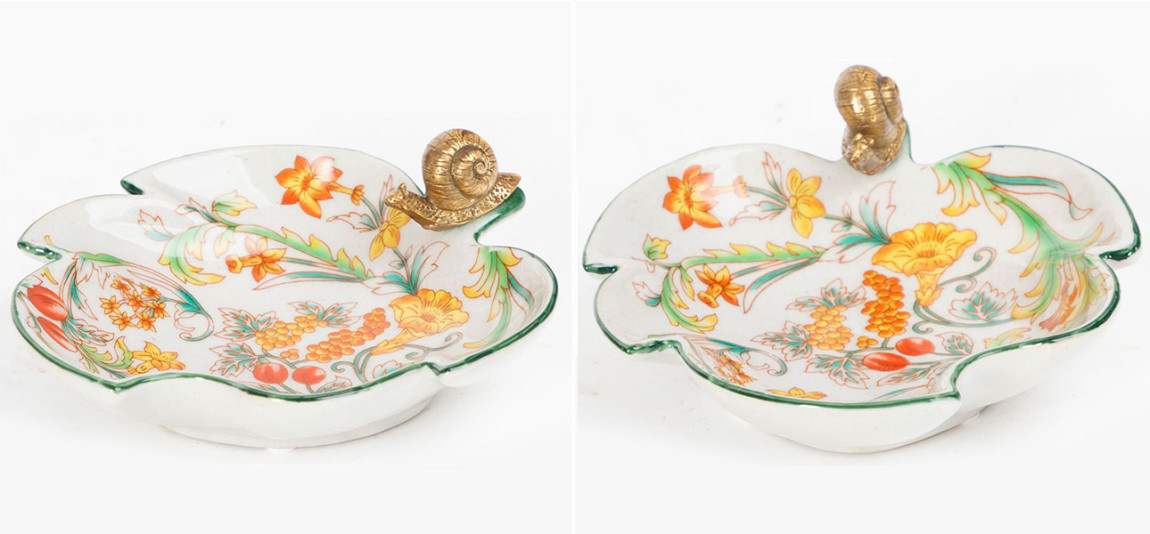 Пепельница фарфоровая с бронзовой улиткой Snail