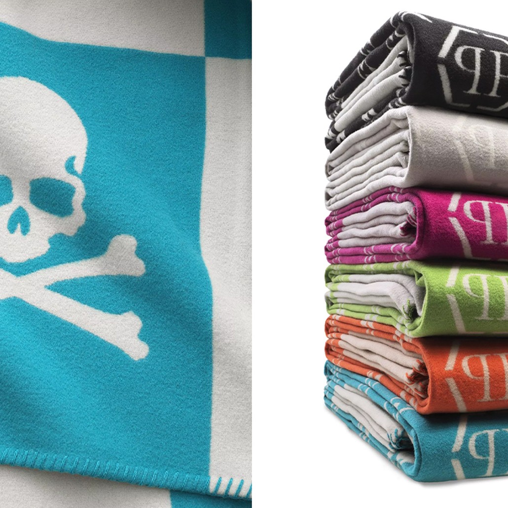 Плед Philipp Plein Plaid Cashmere Skull Blue