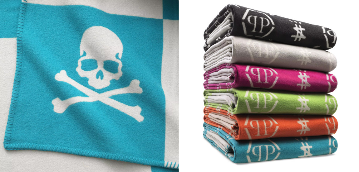 Плед Philipp Plein Plaid Cashmere Skull Blue