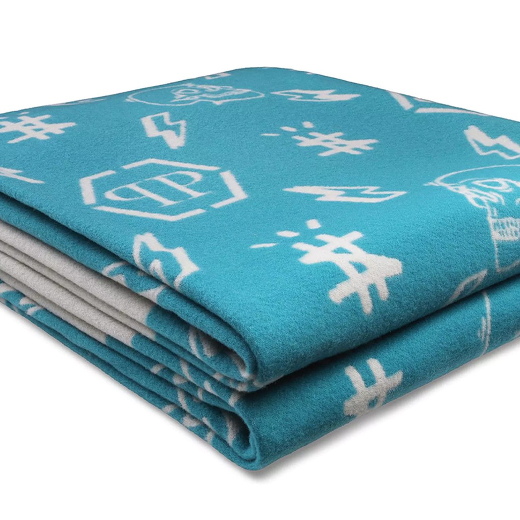 Плед Philipp Plein Plaid Cashmere Skull Blue