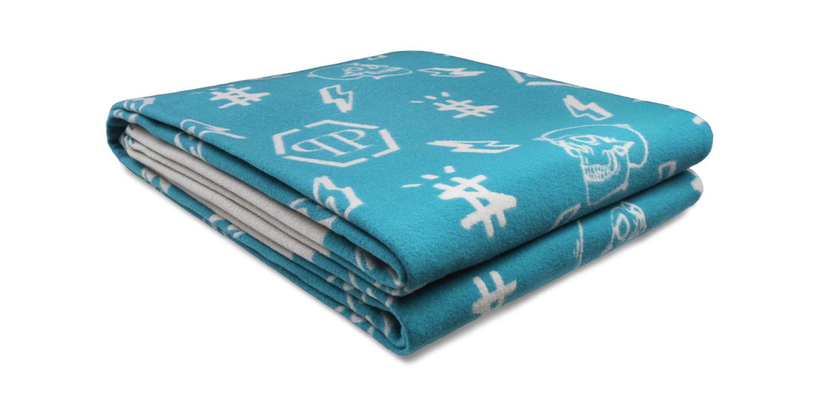 Плед Philipp Plein Plaid Cashmere Skull Blue