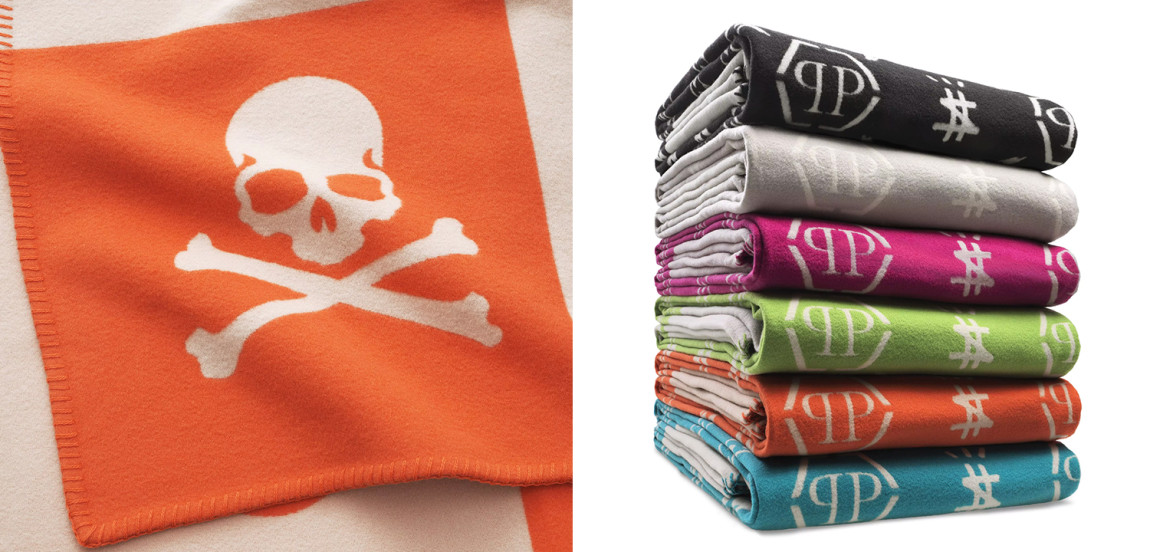 Плед Philipp Plein Plaid Cashmere Skull Orange