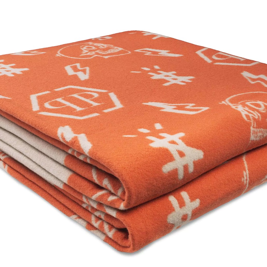 Плед Philipp Plein Plaid Cashmere Skull Orange
