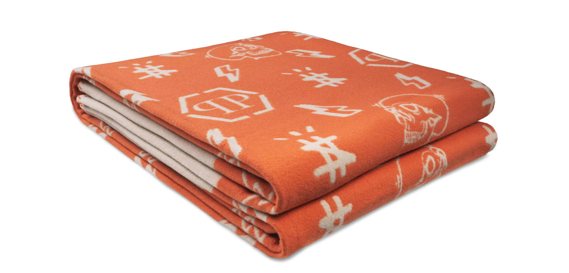 Плед Philipp Plein Plaid Cashmere Skull Orange