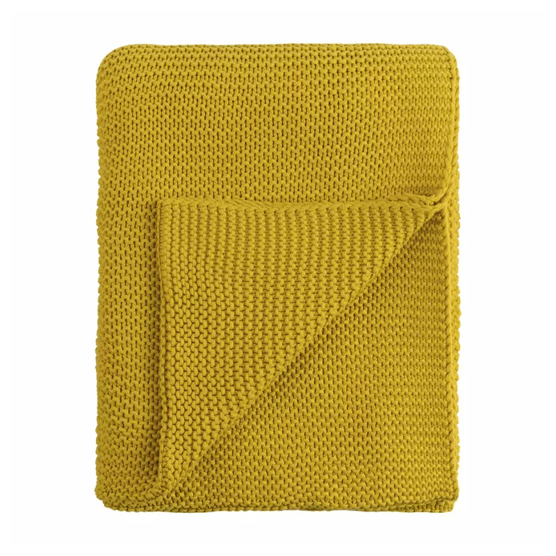 Плед из хлопка жемчужной вязки горчичного цвета Waffle Comfort