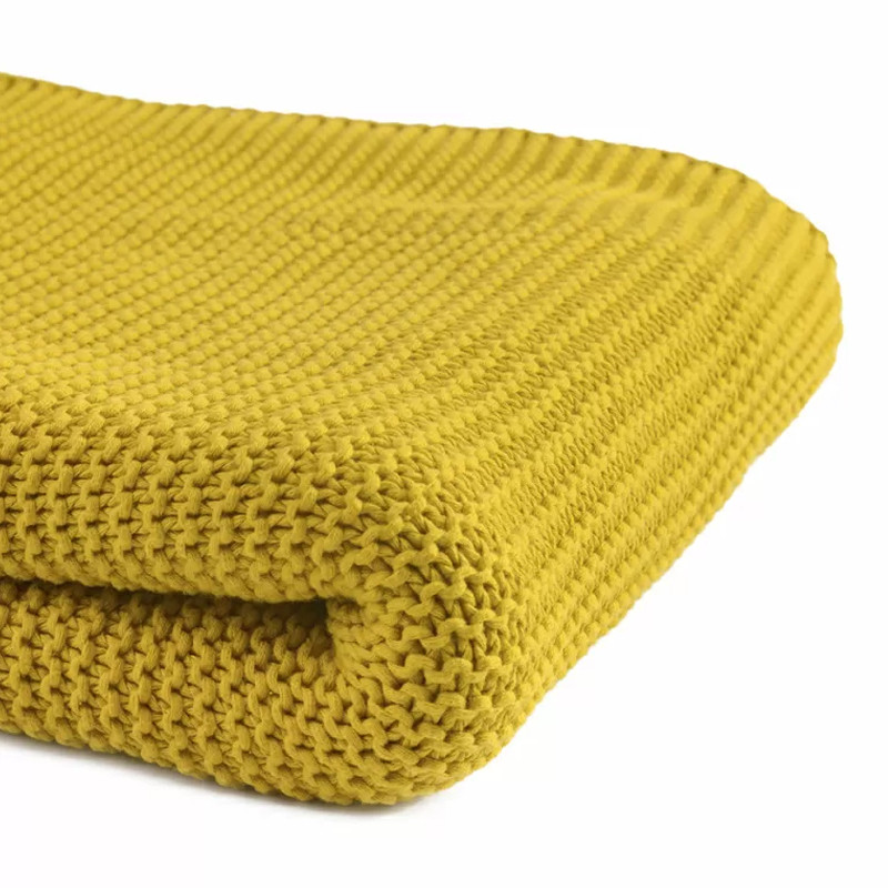 Плед из хлопка жемчужной вязки горчичного цвета Waffle Comfort