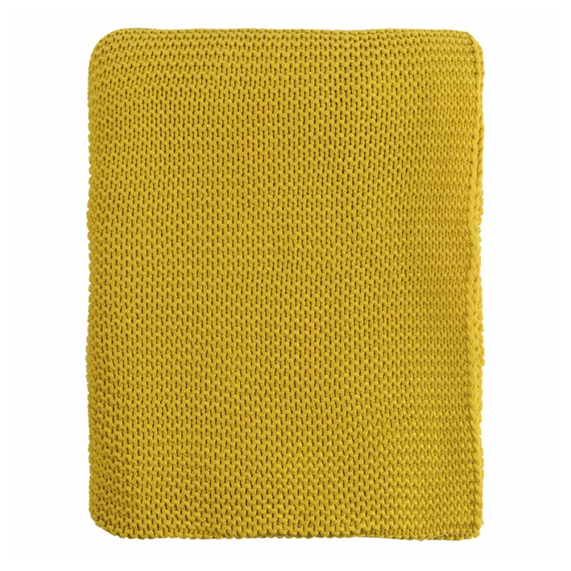 Плед из хлопка жемчужной вязки горчичного цвета Waffle Comfort