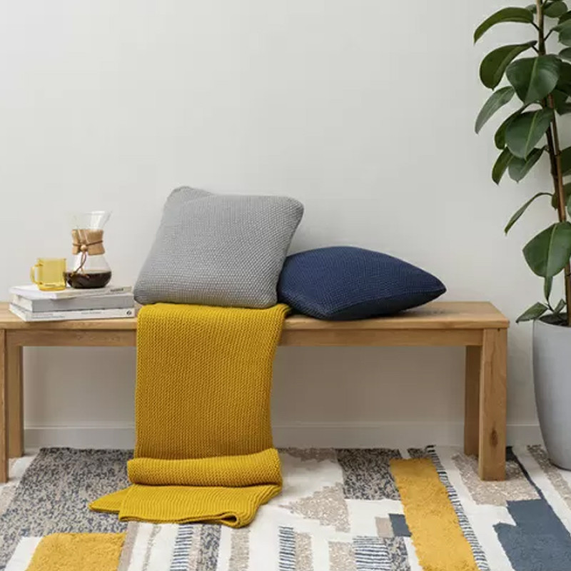 Плед из хлопка жемчужной вязки горчичного цвета Waffle Comfort