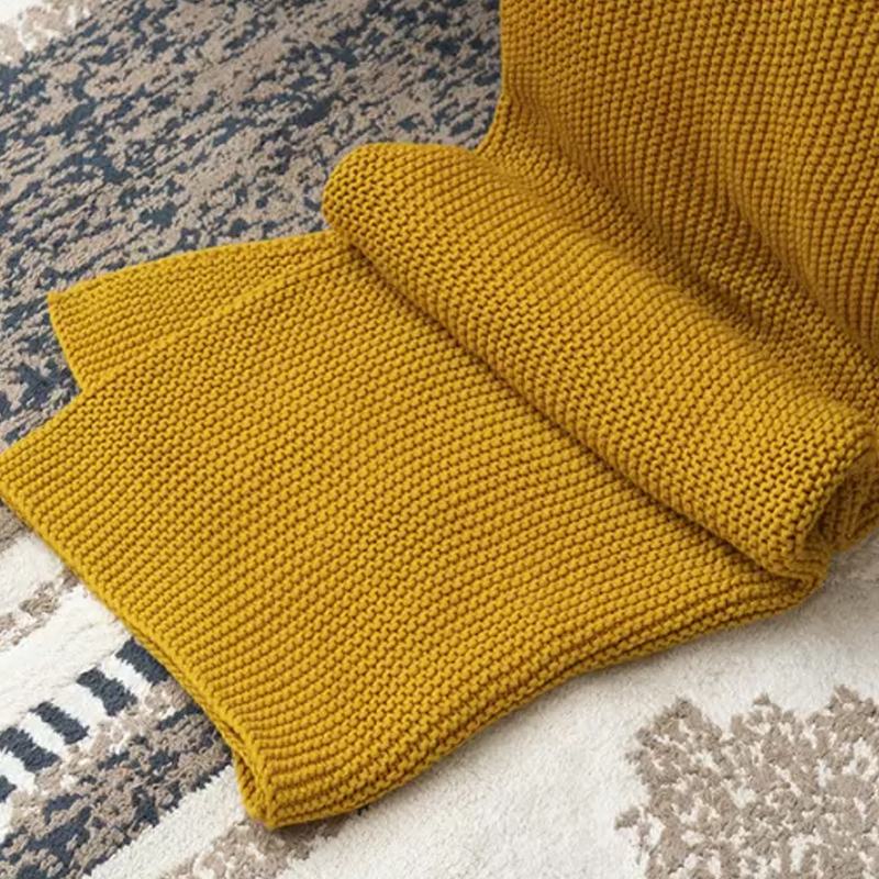 Плед из хлопка жемчужной вязки горчичного цвета Waffle Comfort