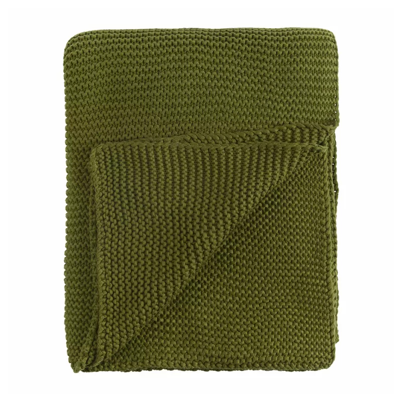 Плед из хлопка жемчужной вязки оливкового цвета Waffle Comfort