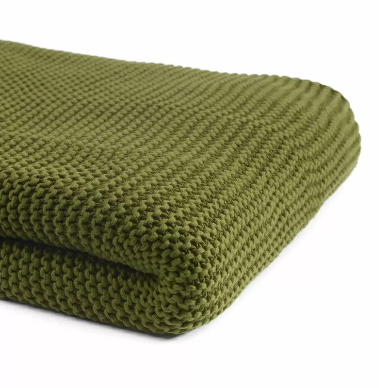 Плед из хлопка жемчужной вязки оливкового цвета Waffle Comfort