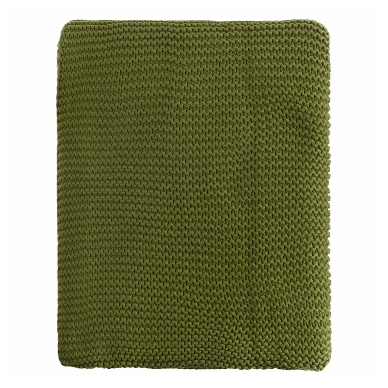 Плед из хлопка жемчужной вязки оливкового цвета Waffle Comfort