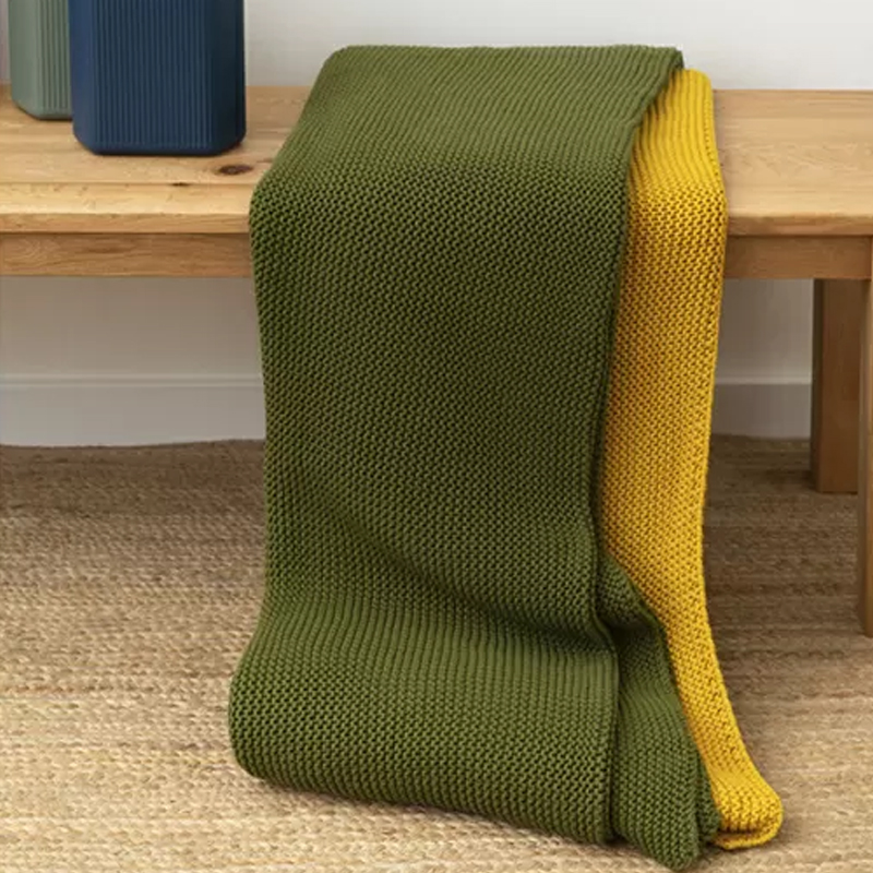 Плед из хлопка жемчужной вязки оливкового цвета Waffle Comfort