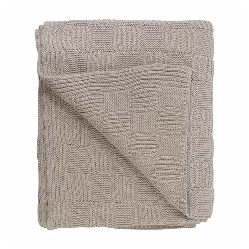 Плед из хлопка рельефной вязки бежево-серого цвета Waffle Comfort