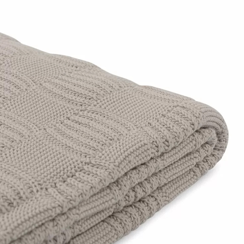 Плед из хлопка рельефной вязки бежево-серого цвета Waffle Comfort