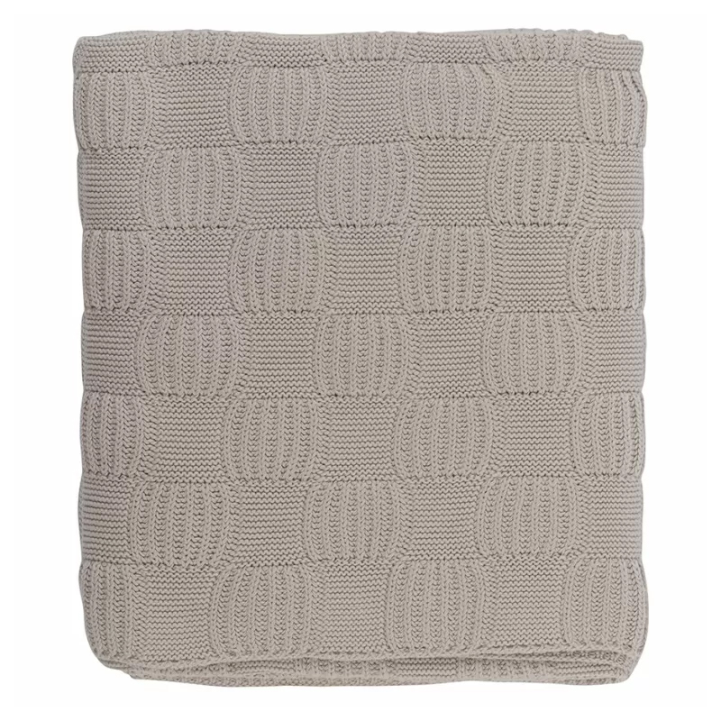 Плед из хлопка рельефной вязки бежево-серого цвета Waffle Comfort