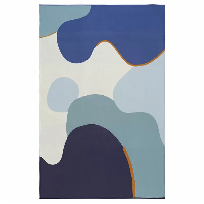 Плед из хлопка синего цвета с абстрактным принтом Elysian Flow Ocean