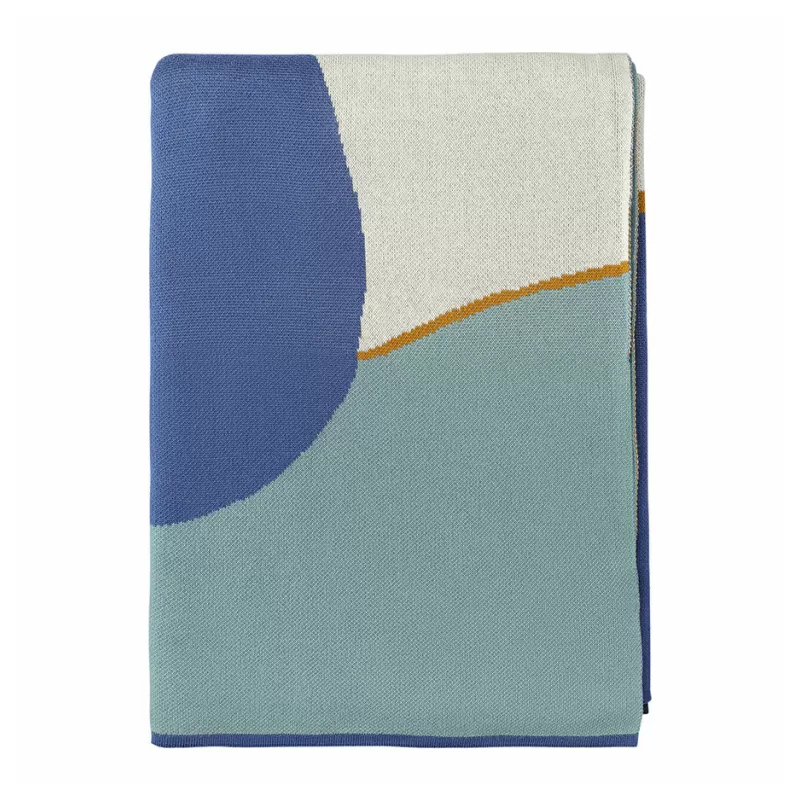 Плед из хлопка синего цвета с абстрактным принтом Elysian Flow Ocean