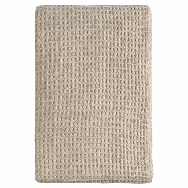 Плед из шерсти бежевого цвета с бахромой Waffle Comfort