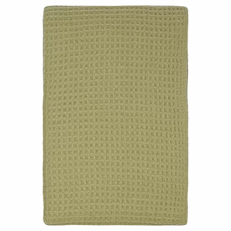 Плед из шерсти зеленого цвета с бахромой Waffle Comfort