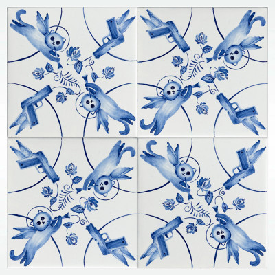 Плитка с узором 2 кота 2 пистолета