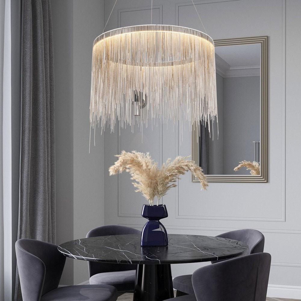 Подвесная кольцевая люстра с металлическими цепочками Fringe Chain Horizontal Ring Light