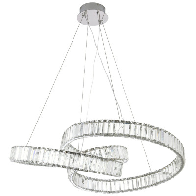 Подвесная люстра в виде изогнутых колец с хрустальным декором Ring Horizontal Oculus Chrome Light Chandelier