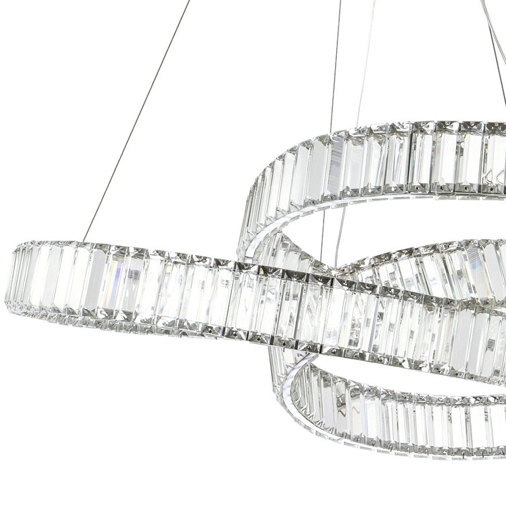 Подвесная люстра в виде изогнутых колец с хрустальным декором Ring Horizontal Oculus Chrome Light Chandelier