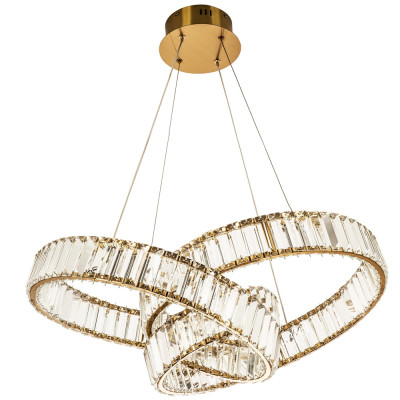 Подвесная люстра в виде изогнутых колец с хрустальным декором Ring Horizontal Oculus Gold Light Chandelier