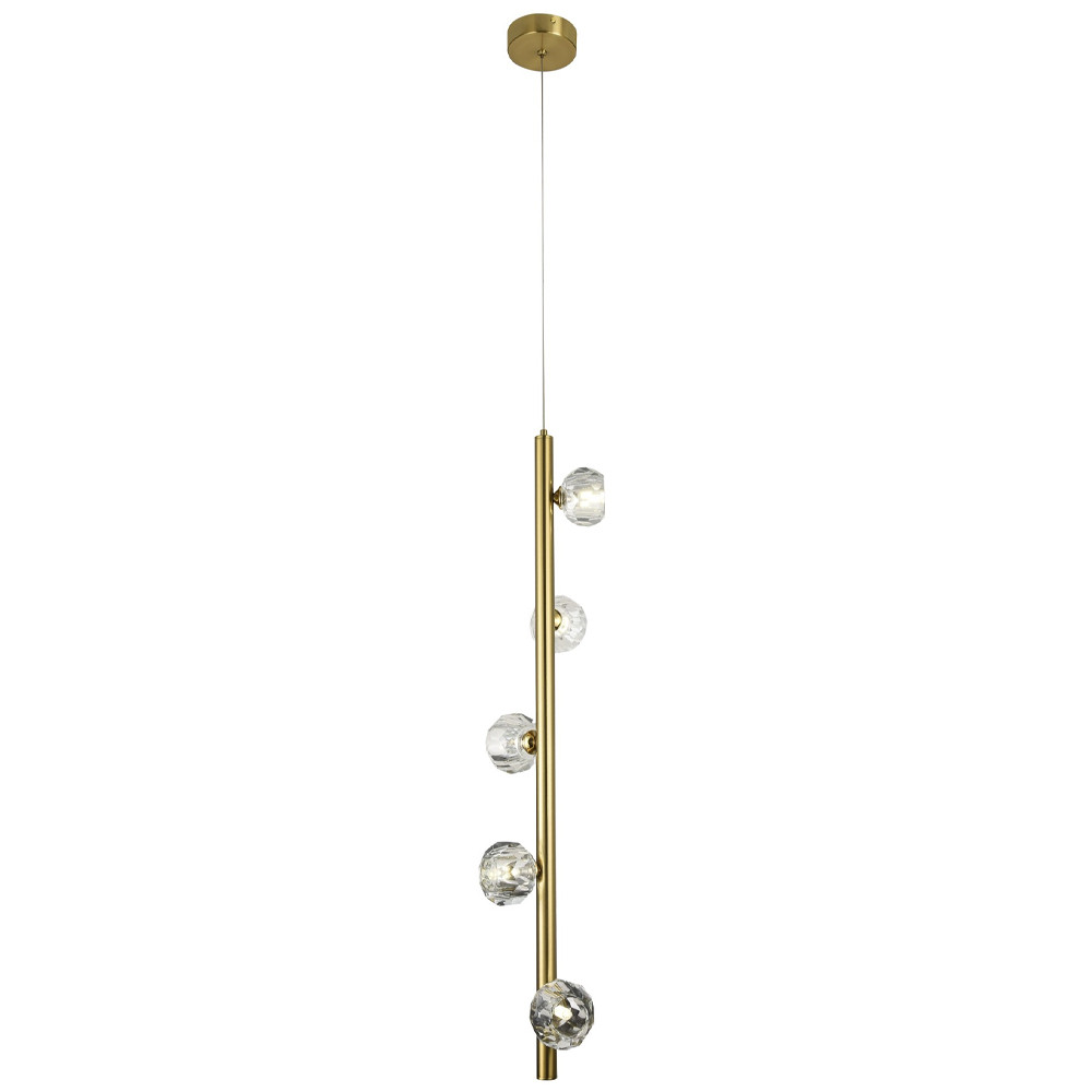 Подвесной светильник c 5-ю хрустальными плафонами Metal Tube Crystal Brass Hanging Lamp