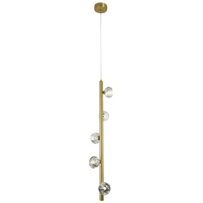 Подвесной светильник c 5-ю хрустальными плафонами Metal Tube Crystal Brass Hanging Lamp