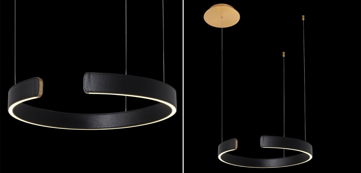 Подвесной светильник Half Ring black leather 40