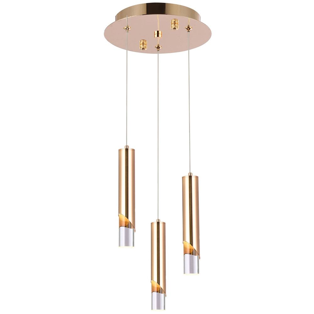 Подвесной светильник Metal Acrylic Tube Trio Gold Hanging Lamp