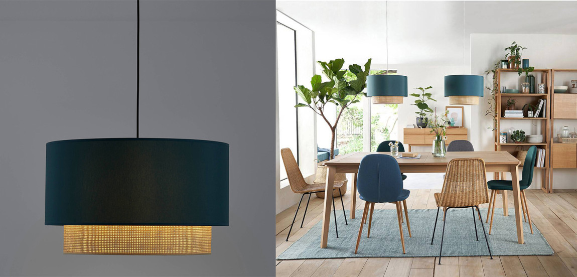 Подвесной светильник Ottar Wicker Turquoise lampshade