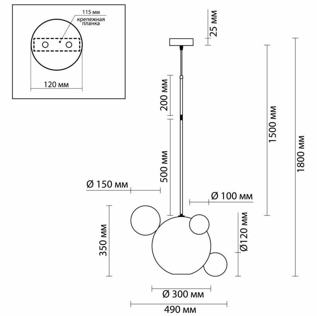 Подвесной светильник Transparent Bubble Pendant Gold 3