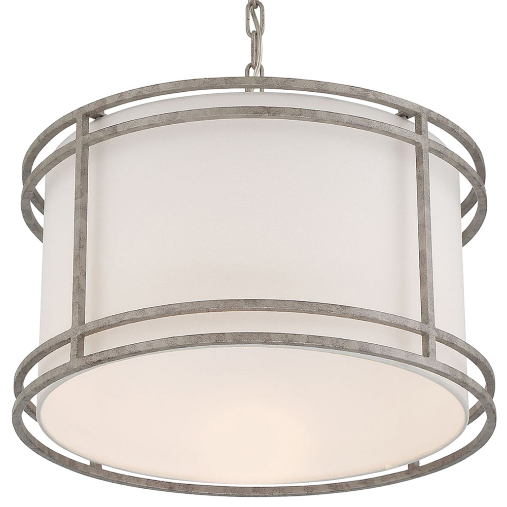 Подвесной светильник в виде барабана с тканевым абажуром и металлическим каркасом Warm Glow