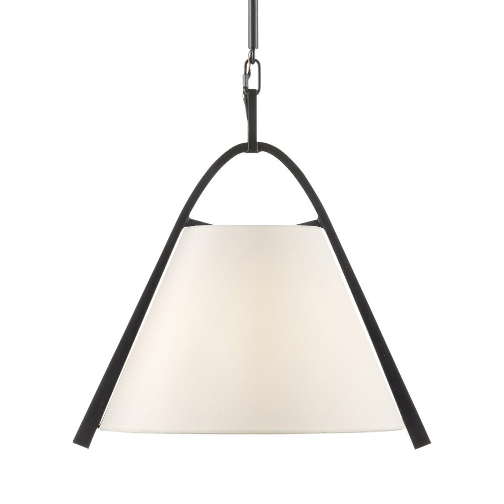 Подвесной светильник в форме конуса с белым тканевым абажуром и чёрным каркасом Stylish Solution