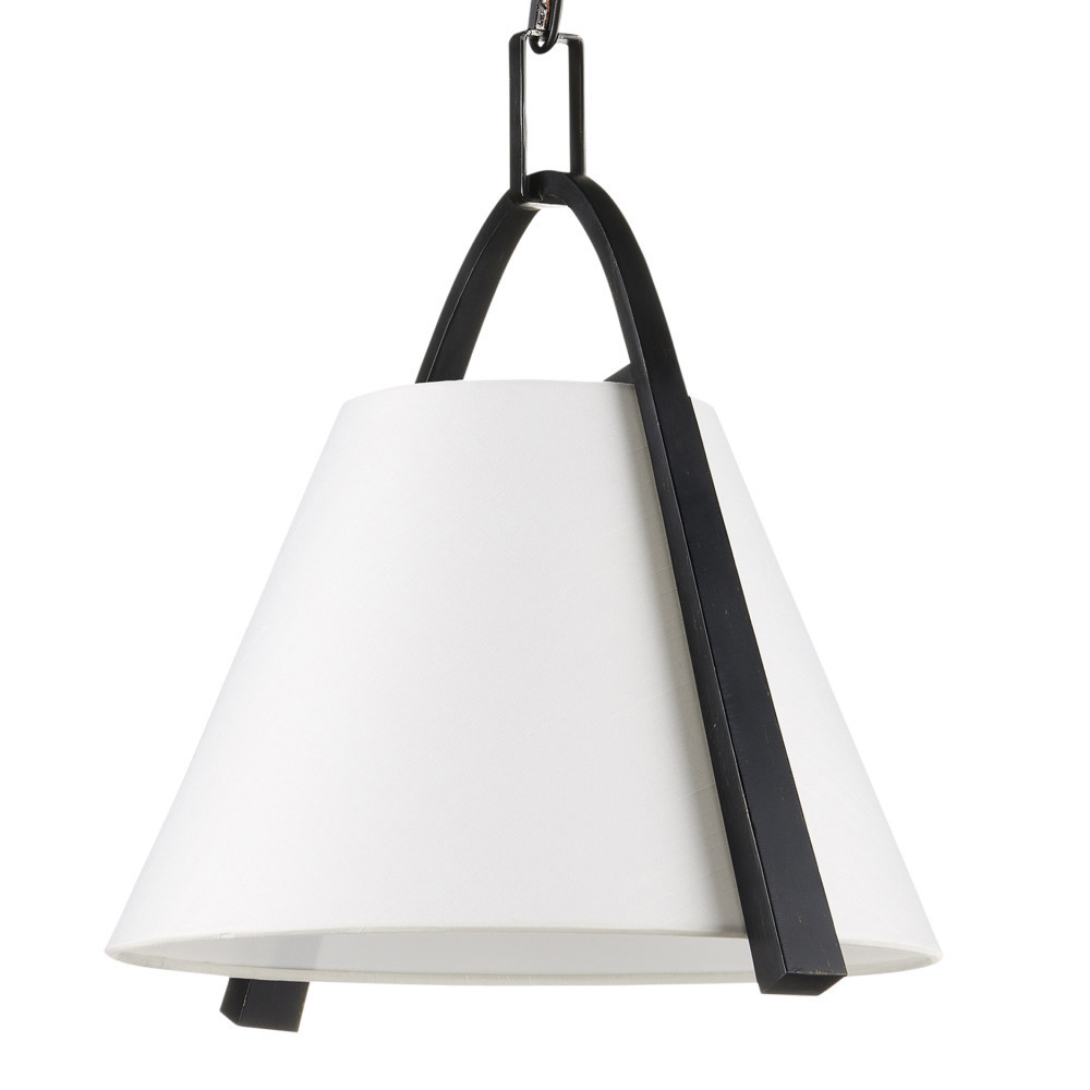 Подвесной светильник в форме конуса с белым тканевым абажуром и чёрным каркасом Stylish Solution
