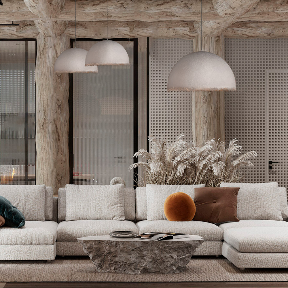 Подвесной светильник в форме купола белого цвета с ажурной бахромой Tactile Line