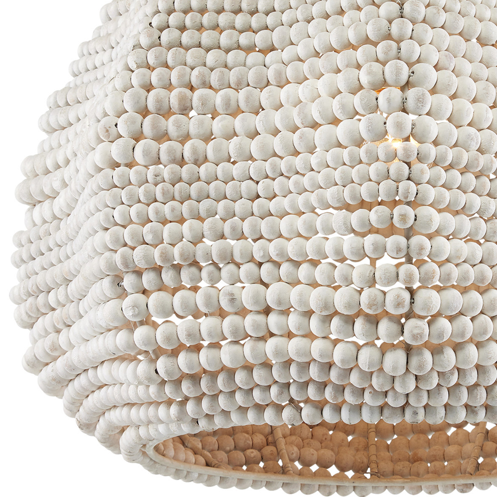 Подвесной светильник в форме купола с декором из круглых деревянных бусин White Wooden Beads Chandelier