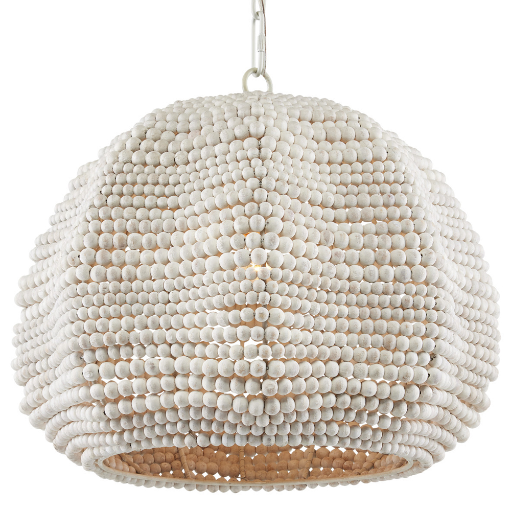Подвесной светильник в форме купола с декором из круглых деревянных бусин White Wooden Beads Chandelier
