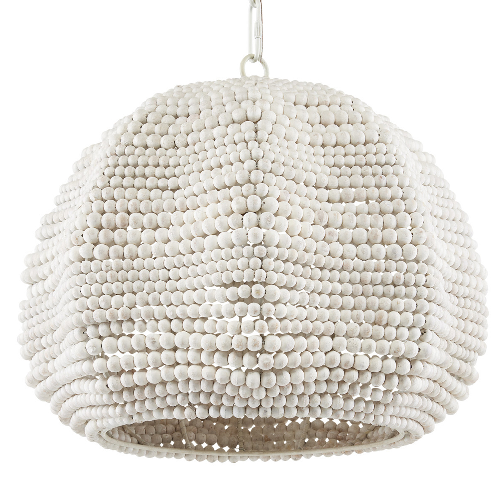 Подвесной светильник в форме купола с декором из круглых деревянных бусин White Wooden Beads Chandelier