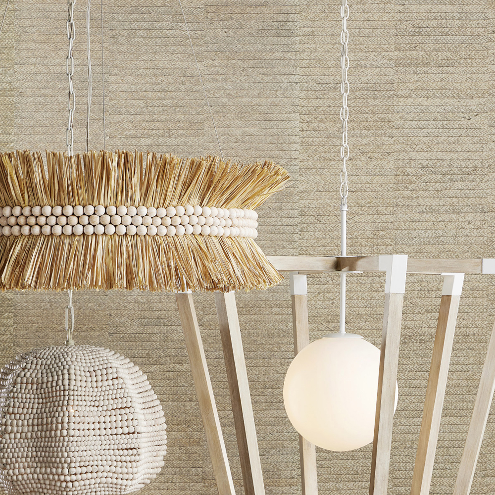 Подвесной светильник в форме купола с декором из круглых деревянных бусин White Wooden Beads Chandelier