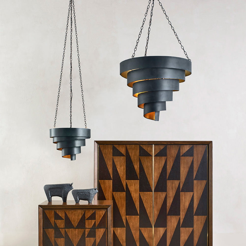 Подвесной светильник в форме спирали черный с золотой внутренней отделкой Warm Glow