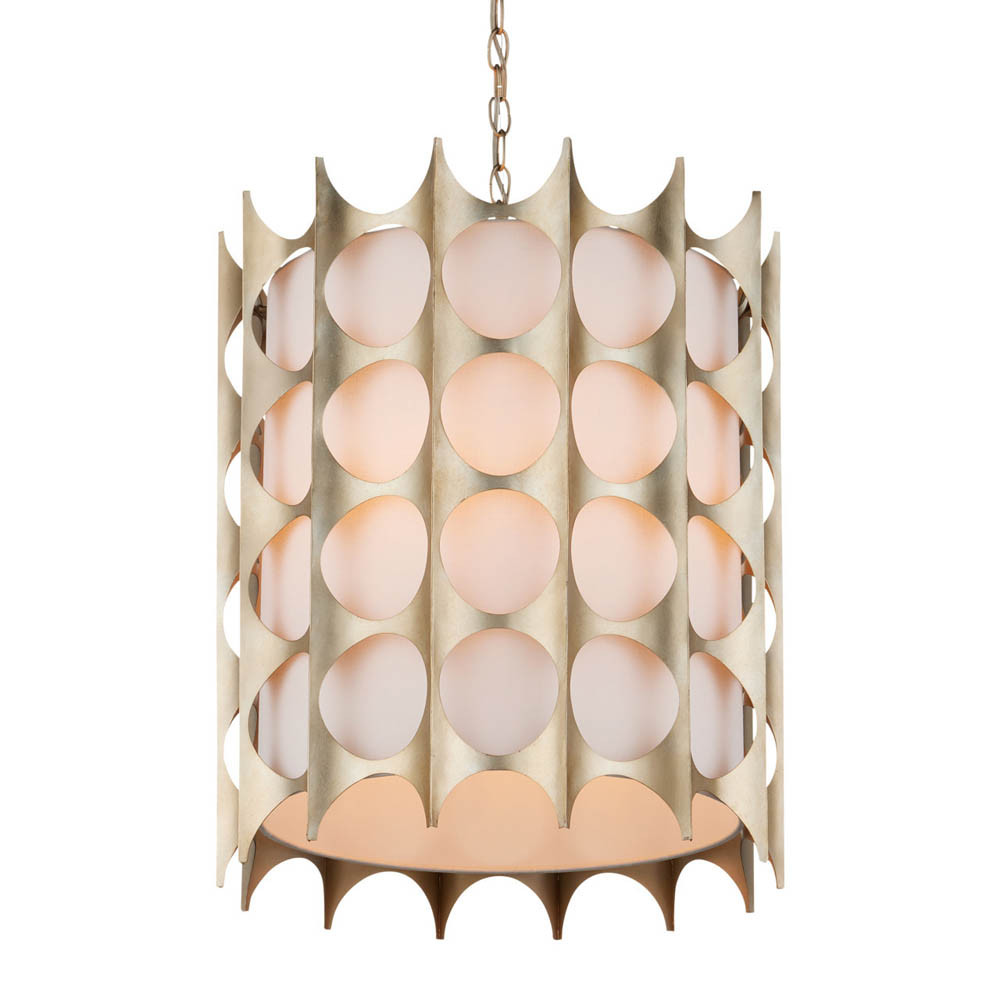 Подвесной светильник в форме цилиндра с фактурным серебряным каркасом и тканевым абажуром Silver Honeycomb