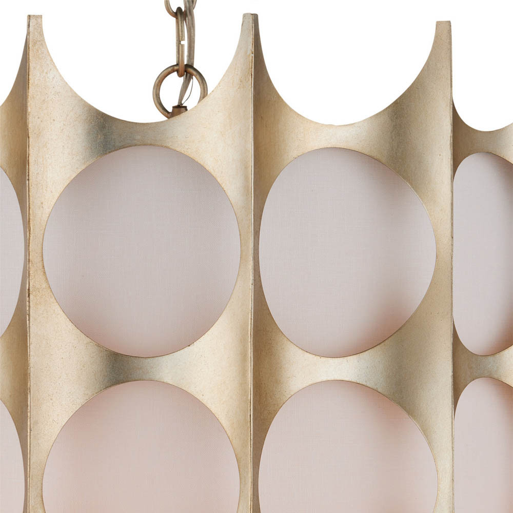 Подвесной светильник в форме цилиндра с фактурным серебряным каркасом и тканевым абажуром Silver Honeycomb