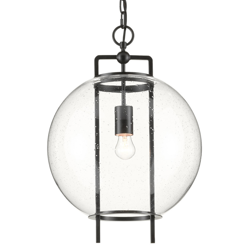 Подвесной светильник в форме шара из прозрачного стекла на линейном черном каркасе  Glass Ball with Seeds